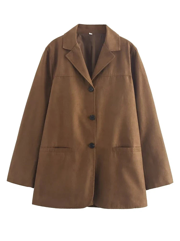 Foridol Turn Down Collar Brown Autumn Jacket for Women Casual Single Breasted Long Coat Jacket Female Winter Jacket Back Slit