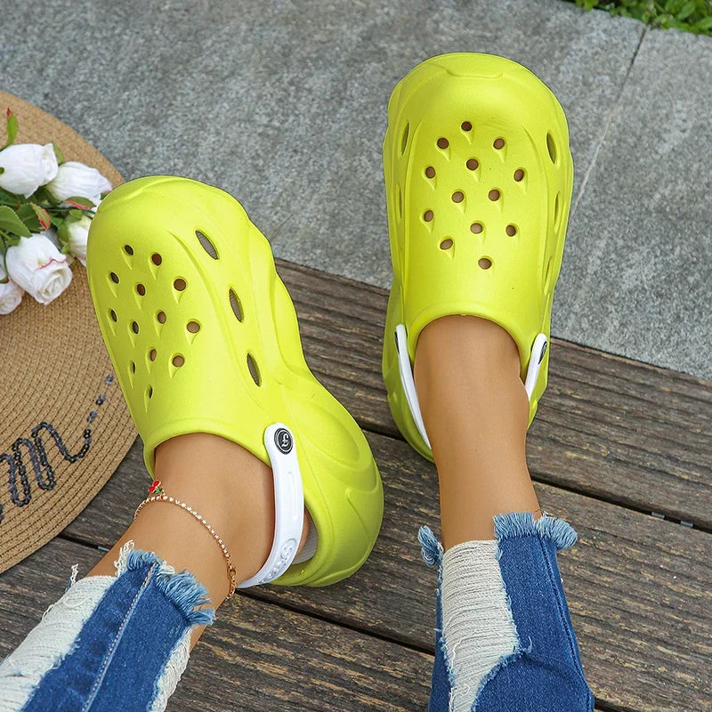 Closed Toe Chunky Platform Sandals Woman 2024 Thick Bottom Non-Slip Beach Sandalias Mujer Summer Hollow Out Soft Casual Shoes