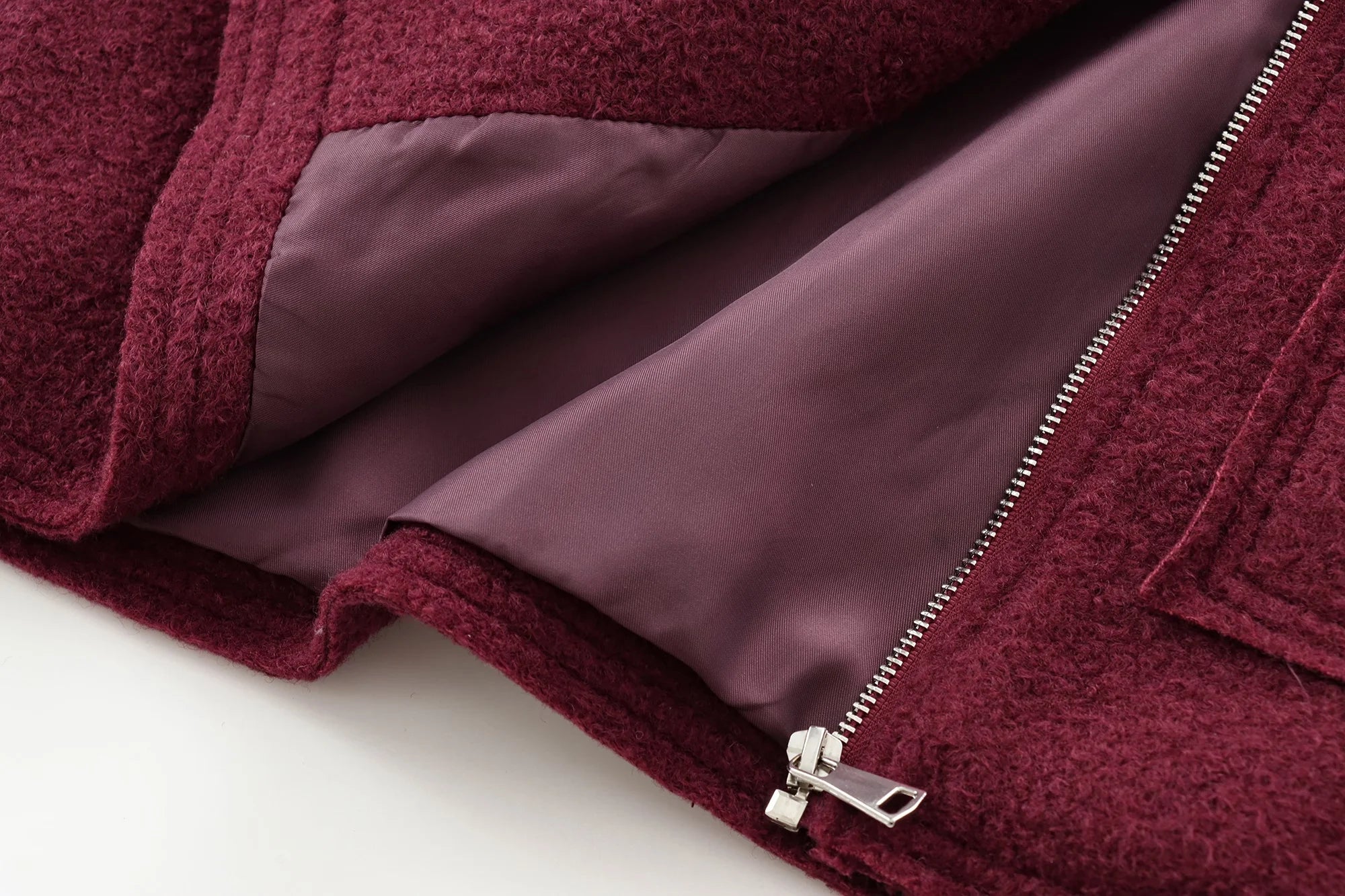 Foridol Autumn Winter Thick Burgundy Coat Jacket Women Zip Closure Turn Down Collar Short Jacket Veste Casual Angola Red Coat