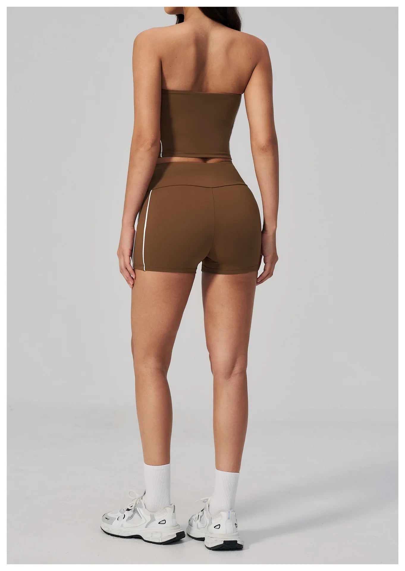 Summer Tight Yoga Suit Women Color Contrast Strapless Slim Sports Tank Top Shorts Fitness Suit Gym Running Workout Tracksuit