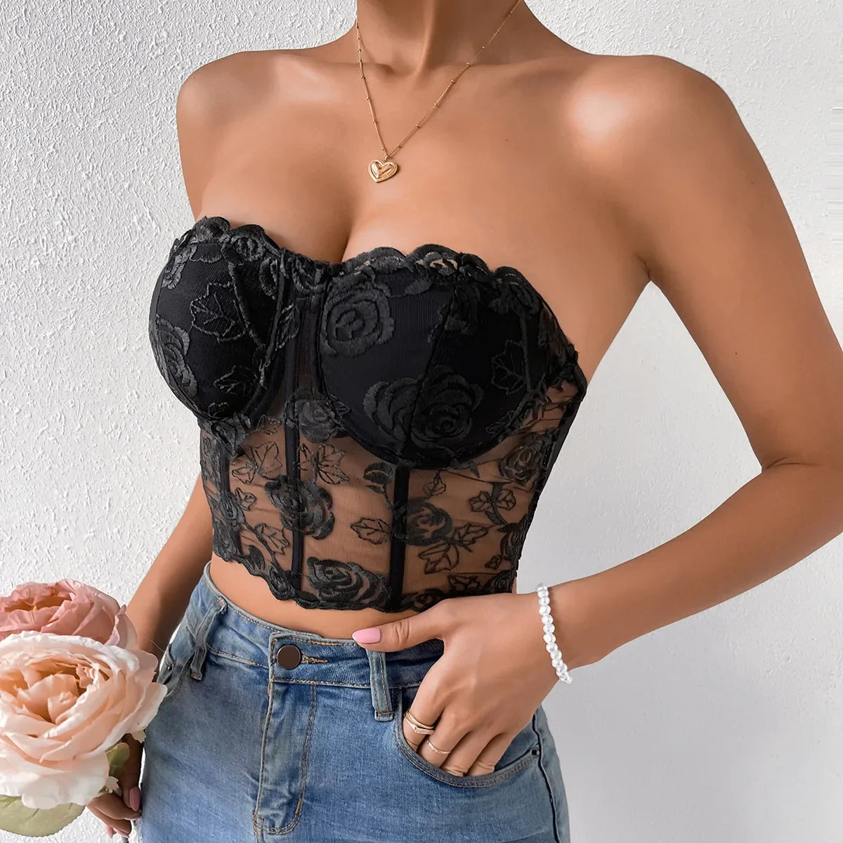 Phantasy Sexy Lace See through Crop Top Women Fashion Floral Embroidery Black Tank Top Night club Dress up 2026 Summer Outfit