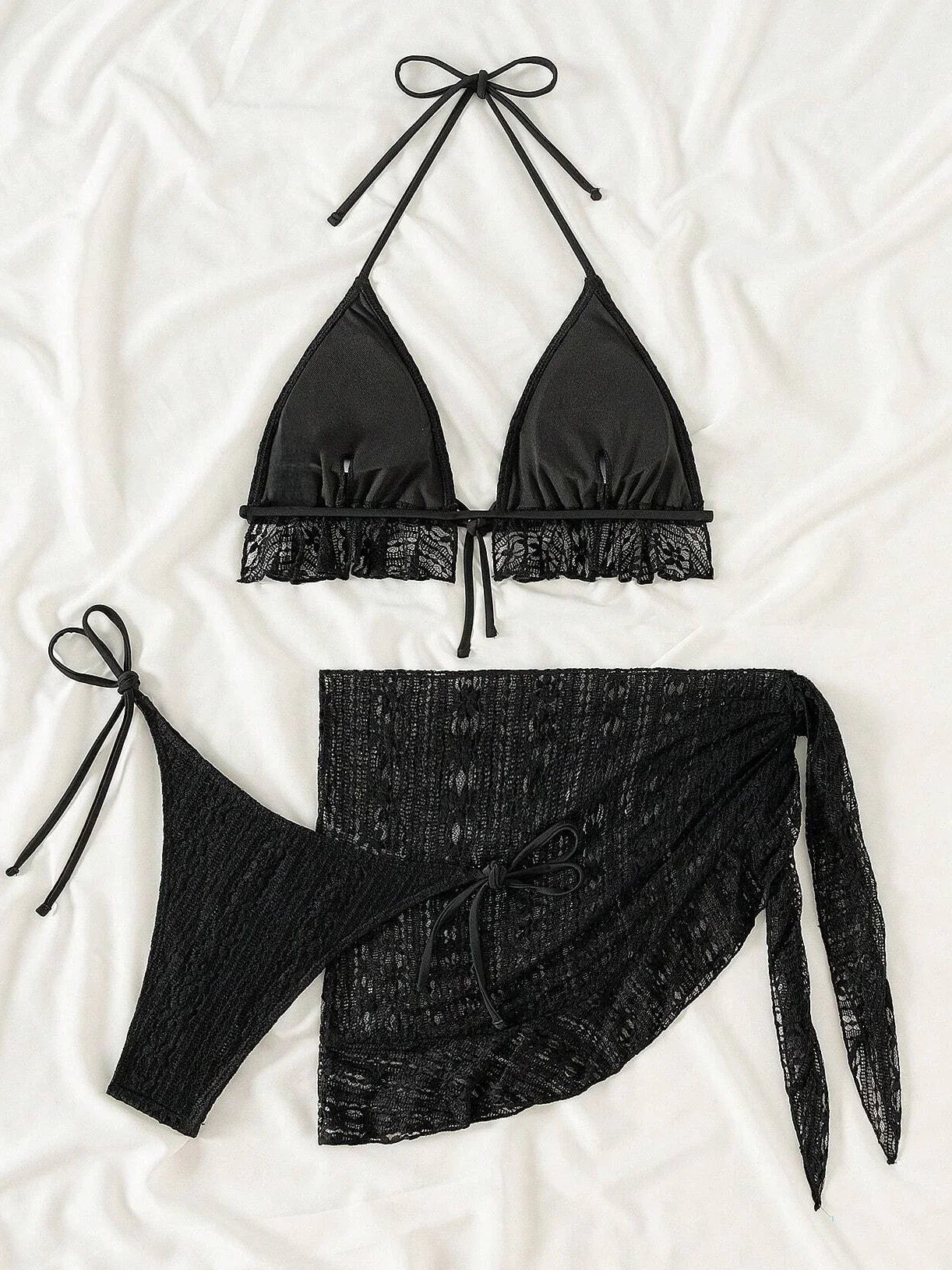 3 Pieces Crochet Triangle Bikinis 2026 Padded String Swimsuit Women Solid Swimwear Female Bathing Swimming Swim Suit Beachwear