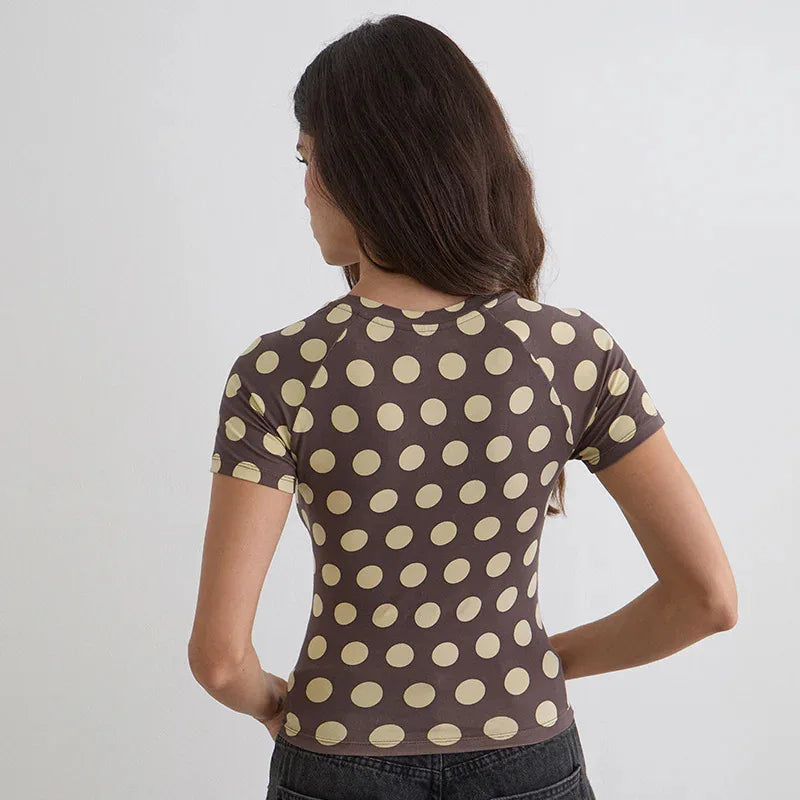 2026 Summer Women's Tops Round Neck Short Sexy Polka Dot T-Shirt Tops