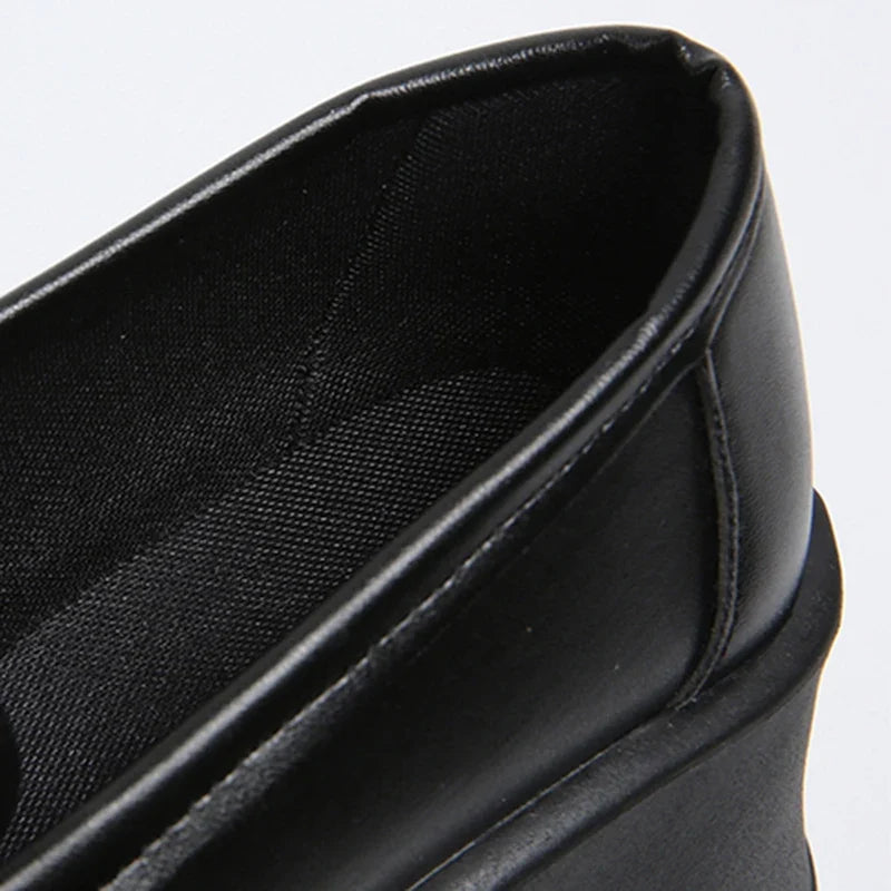 Brown Pu Leather Platform Loafers for Women British Style Round Toe Thick Heel Pumps Woman Slip On High Heels Office Shoes Lady