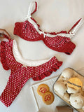 2025 Fashionable Women Two-Piece Swimsuit Adorable Chocolate Dot Design with Lace Detail Perfect for Beach Wear and Pool Parties
