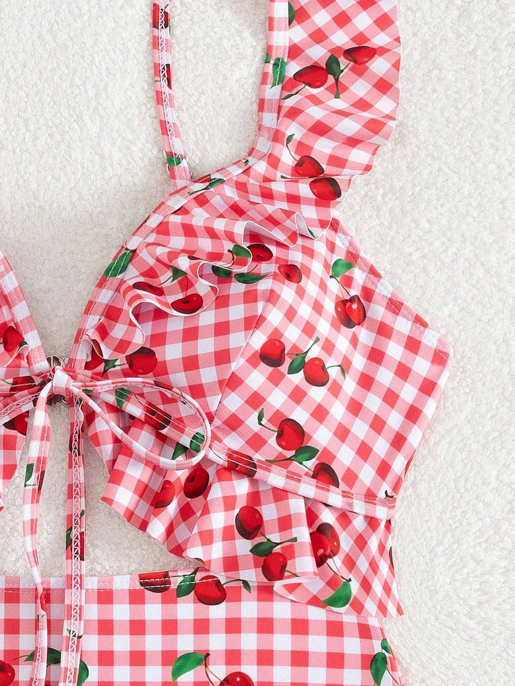 Vintage Pink Starberry Print One Piece Swimsuit 2026 Women Ruffles Bandage Cross High Waist Bikini Beach Bathing Suit Swimwear