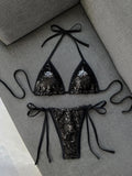 Sexy Shiny Sequin Black Bikini Set 2026 Women Push Up Bra Tie Side Thong Swimsuit Beach Bathing Suit Hoiday Swimwear Biquini