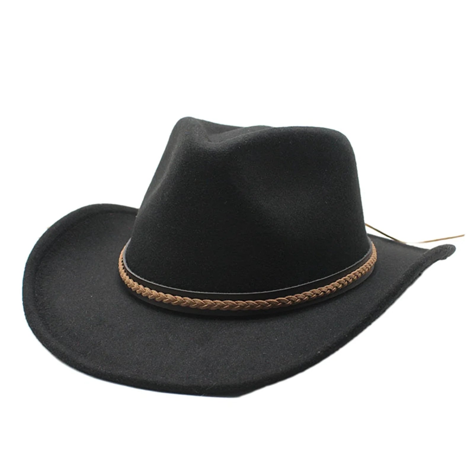 Women Men Retro Felt Jazz Hats Classic Cowboy Hats Wide Brim Cowgirl Sun Hats with Decorative Band