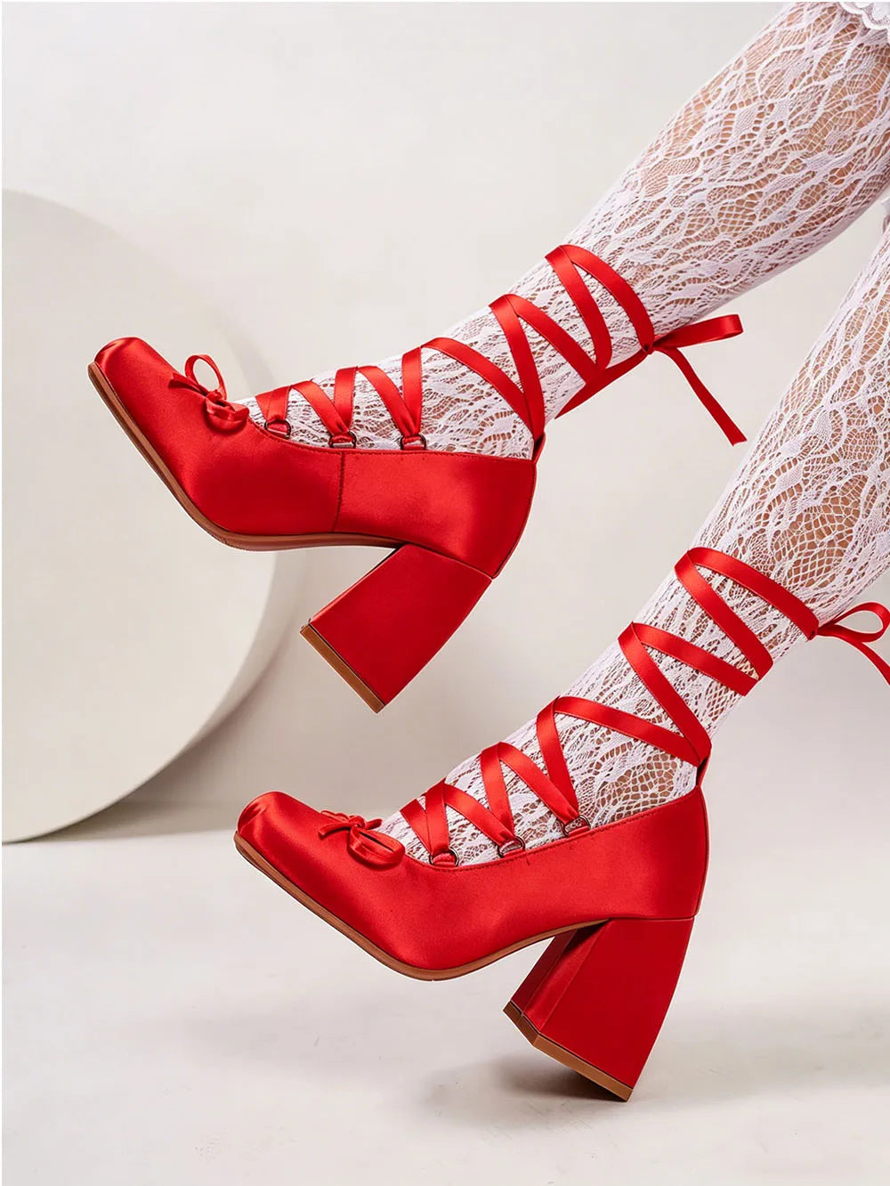 2026 Plus Size 43 Retro Red Lolita Ankle Wrap Pumps Sweet 5cm Med Square Heels Gothic Cosplay Ballet Mary Janes Shoes Women