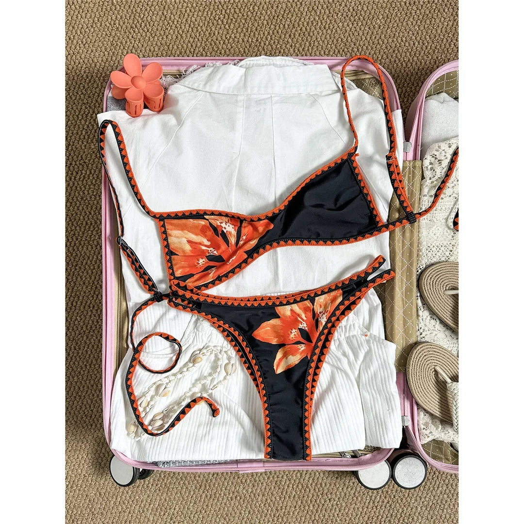 2026 Floral Flower Printed Bikini Women Swimwear Female Swimsuit Two-Pieces Bikini Set Brazilian Bather Bathing Suit Swim V8205