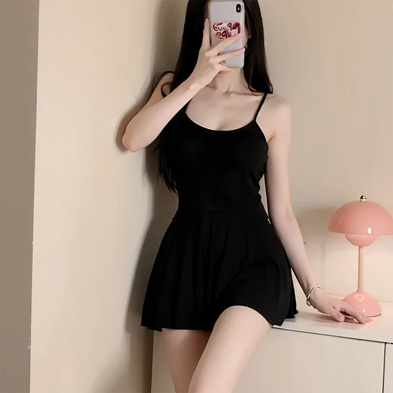 White Sweet Women Pleated MINI Dress Sexy Sleeveless Sling Dress Solid Backless Summer Female Party Clubwear Wholesa