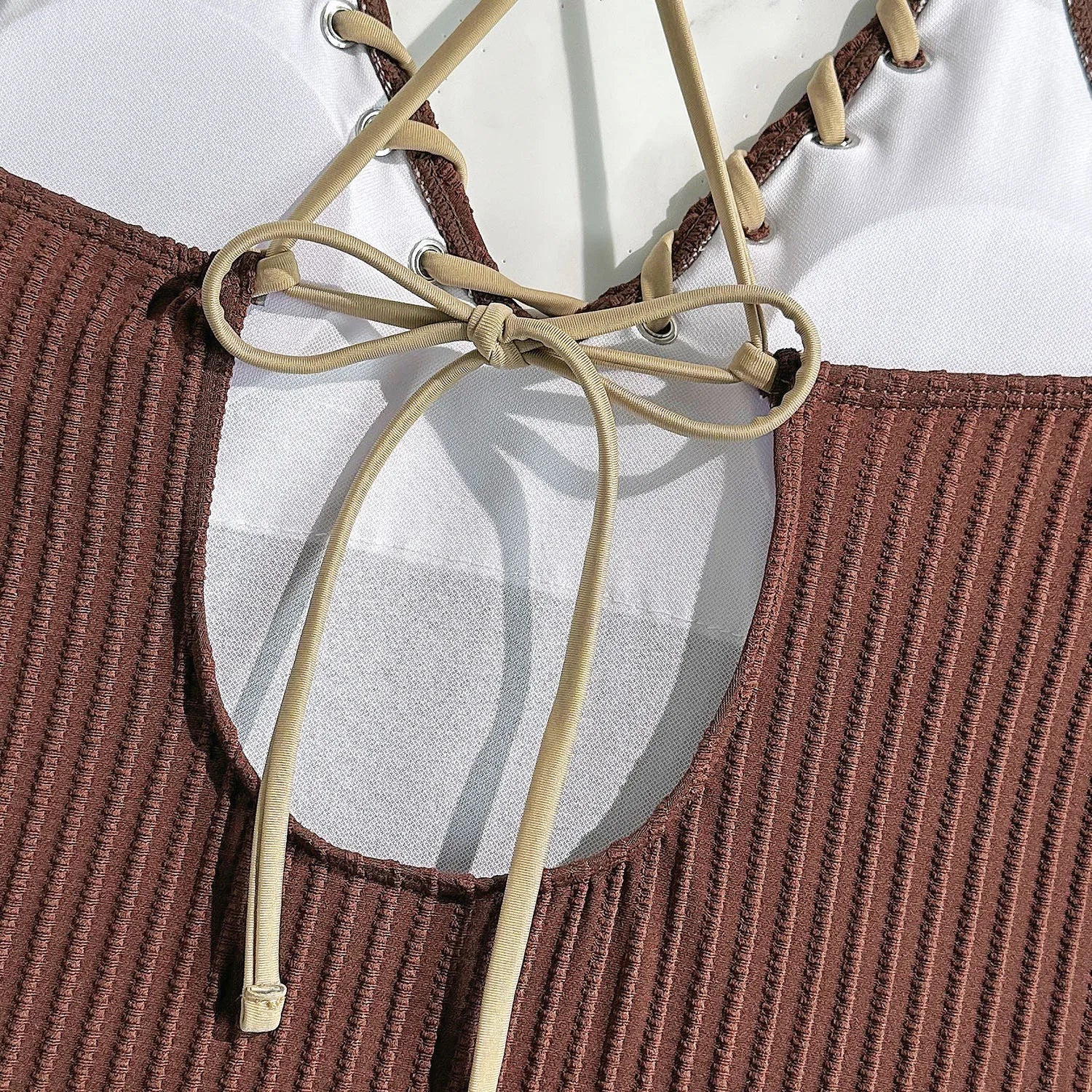 V Neck Wrinkled Ribbed Cross Backless One Piece Swimsuit Women Swimwear Female High Leg Cut Monokini Bather Bathing Suit Swim