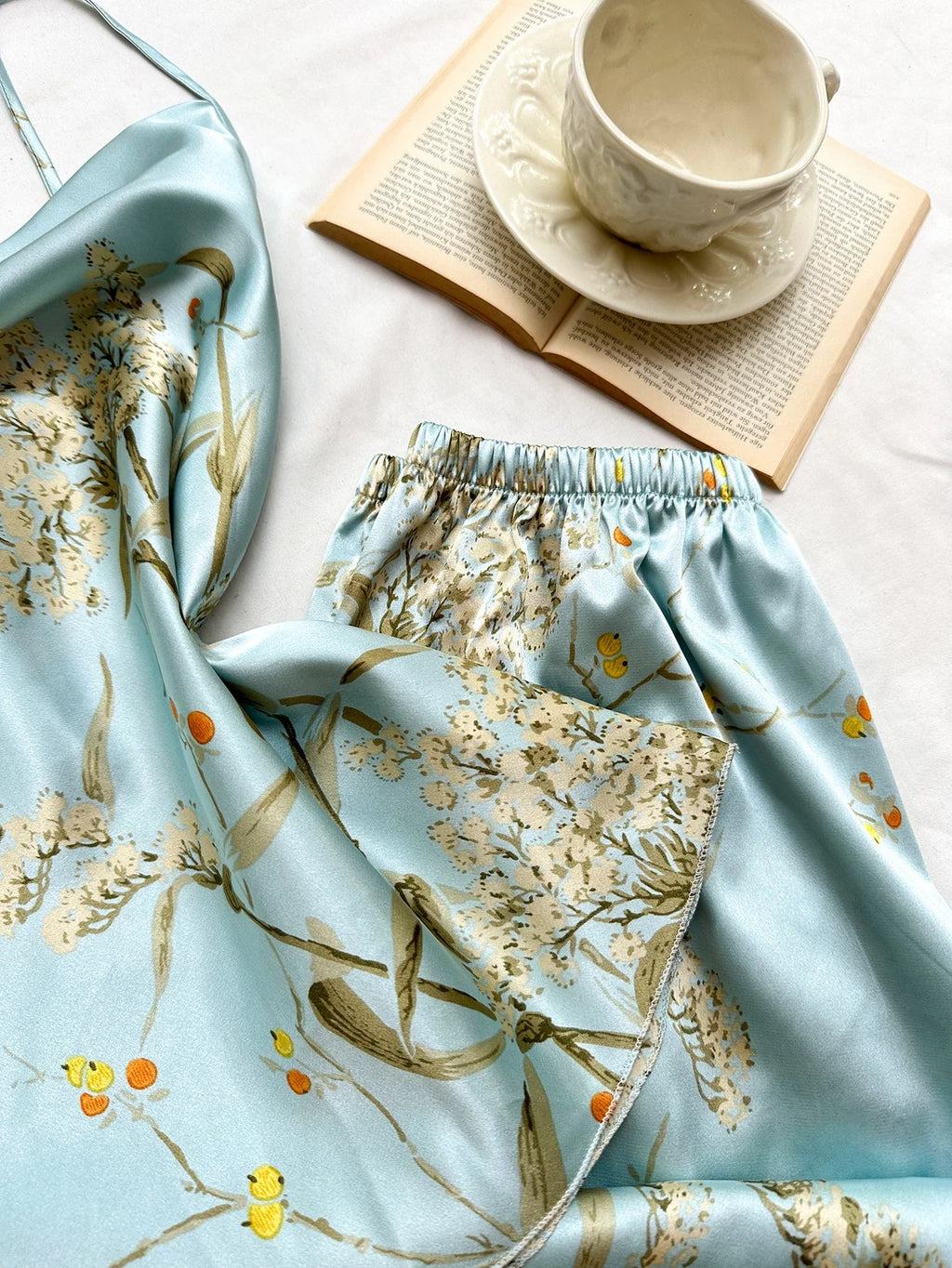 Small Cherry Print Pajamas Set Spring Summer Halter Pants Two Piece Thin Home Wear Women