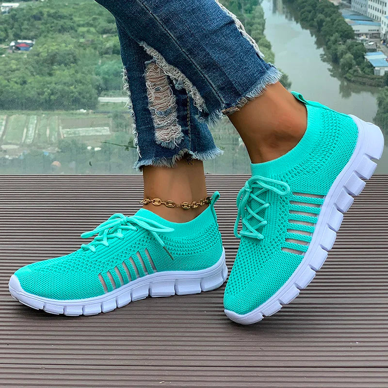 Spring Autumn Solid Breathable Mesh Flat Shoes Women Plus Size Non Slip Sock Sneakers Woman Comfortable Soft Sole Sport Shoes