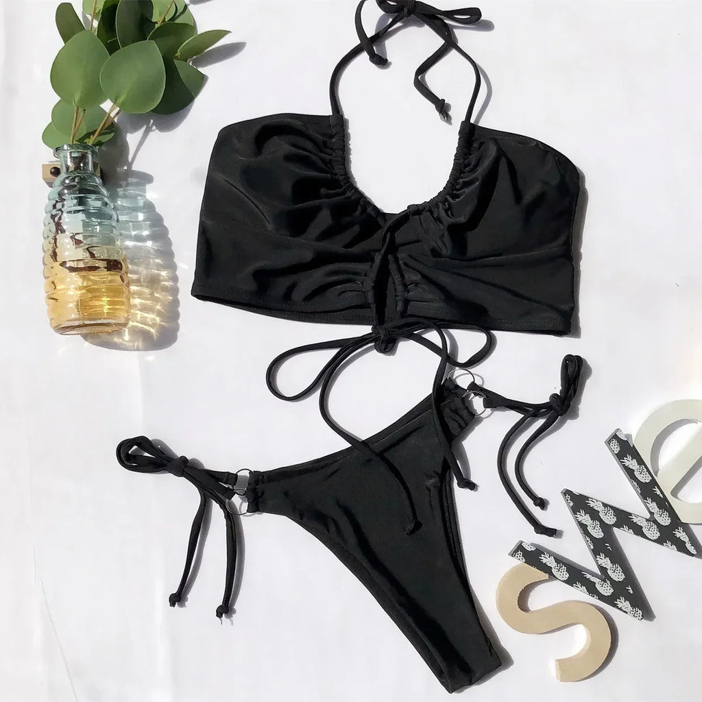5 Colors Sexy Bikini Swimwear Swimsuit Women Leopard Push Up Drawstring Bikinis Set Bathing Suit Beach Bikini Female Banadores