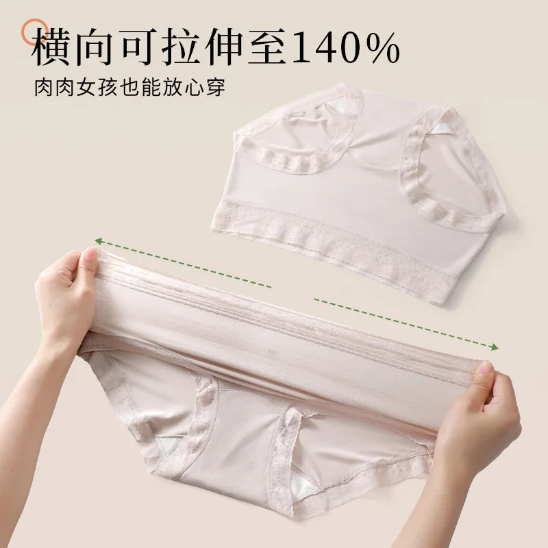 Women's underwear lace mid-waist seamless extended crotch large size briefs modal