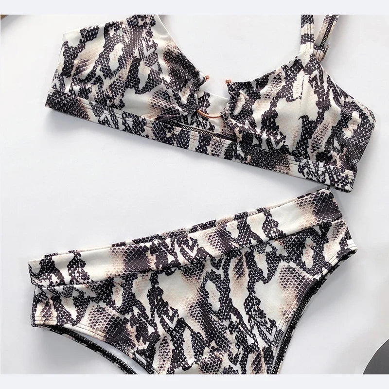 Snakeskin Female Swimsuit High Waist Bikini Women Swimwear Two-pieces Bikini Set Hollow Out Bather Bathing Suit Swim Beachwear