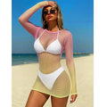 1 PC Women Sheer Mesh Long Sleeve Beach Cover Up Sexy See-Through Fishnet Bodycon Dress for Summer No Bikini Included