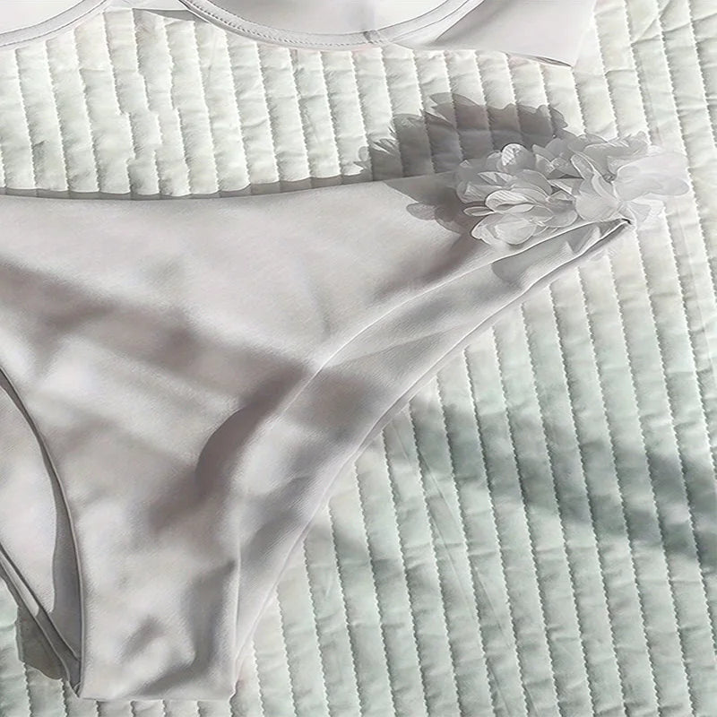 sexy white flower push up bikinis sets two pieces solid swimsuit bikini bathing suit Swimwear Biquini conjunto de bikini tankini
