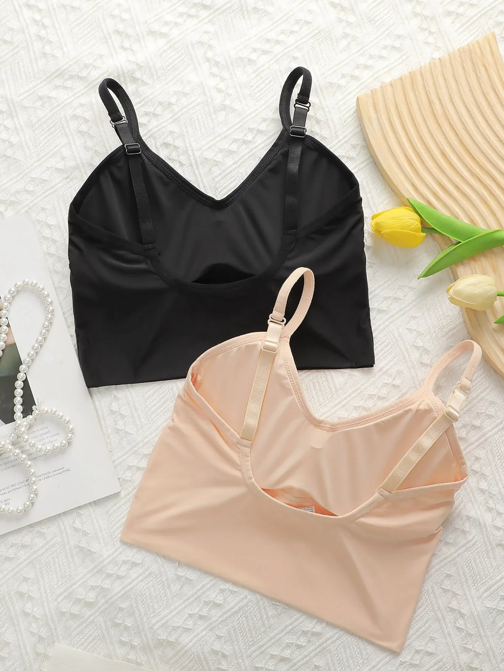 2 pieces of solid color student underwear without steel rings camisoles chest pads detachable bras seamless girl underwear B2075