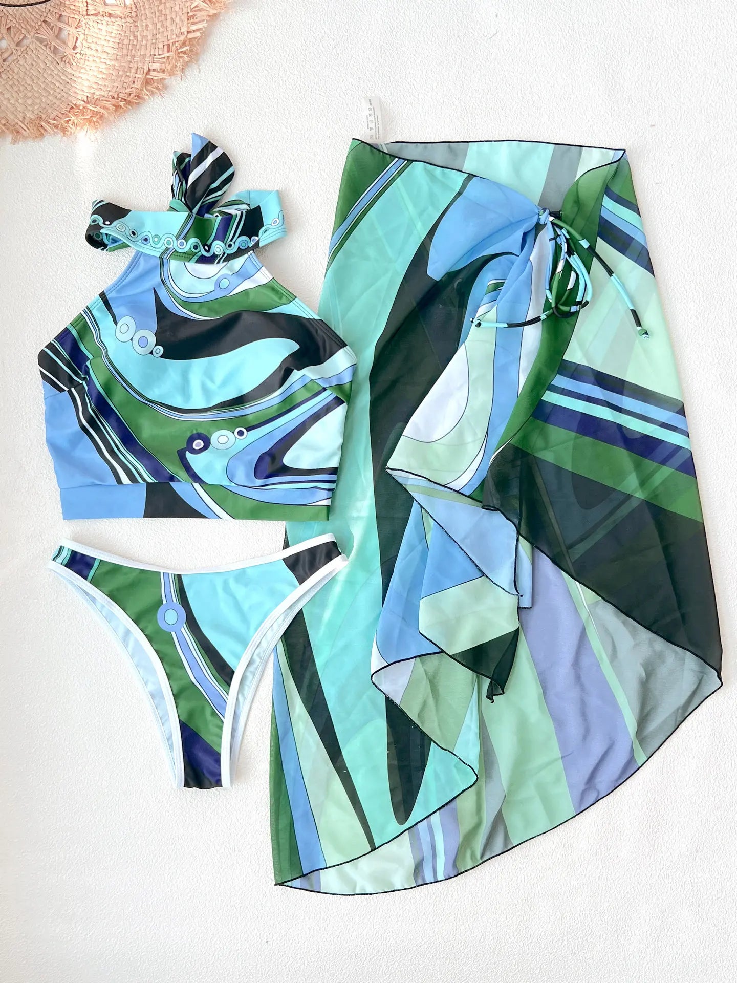 2026 New Fashionable Women's Two-Piece Swimsuit - Bold Green and Blue Design with Unique Trend Halter Monokinis Summer Beachwear
