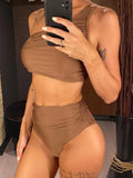 New Wrinkled One Shoulder High Waist Bikini Female Swimsuit Women Swimwear Two-Pieces Bikini Set Bather Bathing Suit Swim V5857