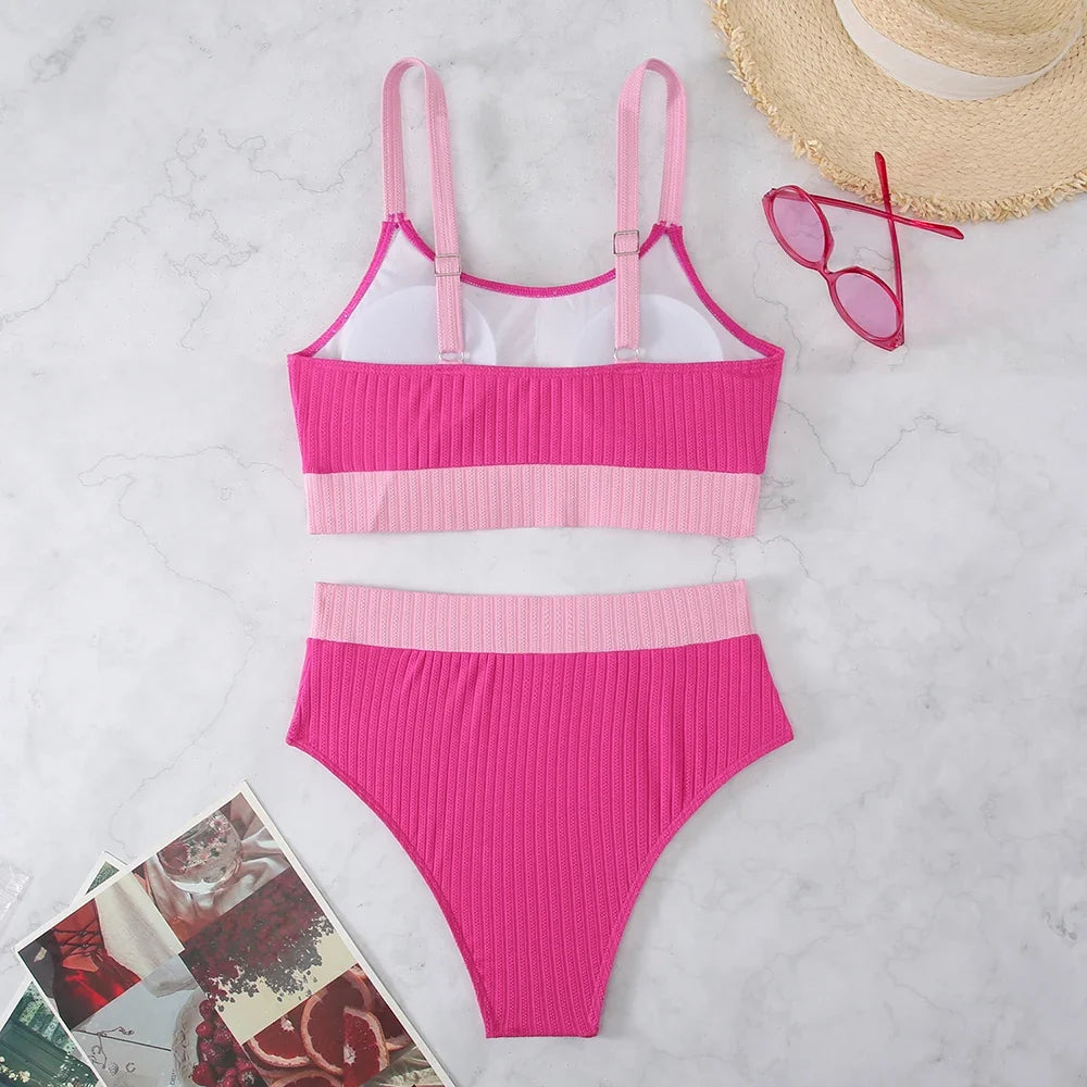 Strappy Bikinis 2026 Women High Waist Swimwear Female Sexy Swimsuit Solid Bathers Bathing Swimming Swim Suit Beachwear Summer