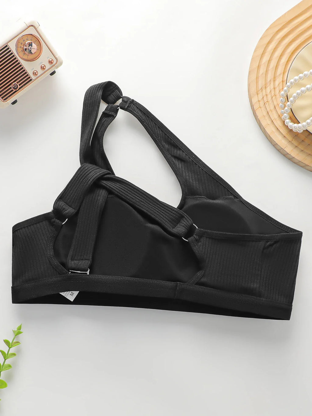 Women's sexy diagonal cross shoulder strap vest bra with gathered cups detachable back buckle shock-absorbing underwear MR3519