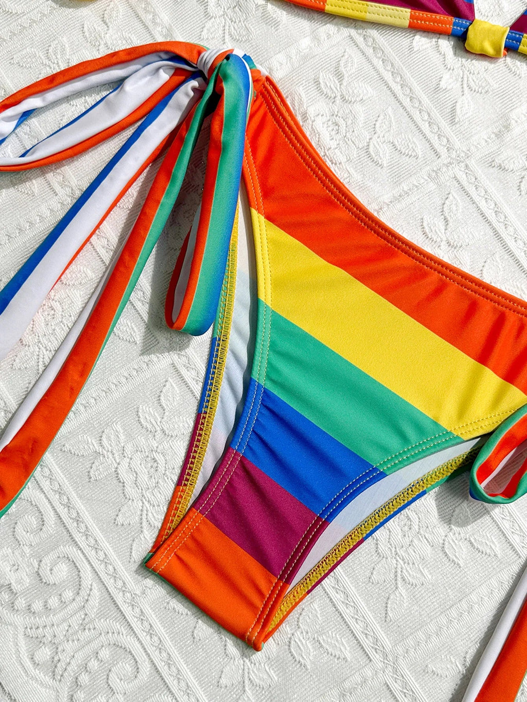Women's Rainbow Color Bikini Set Sexy Beach Vacation Backless 2 Piece Swimsuit 2024 Summer Bathing Suit Bra Push Up Swimwear