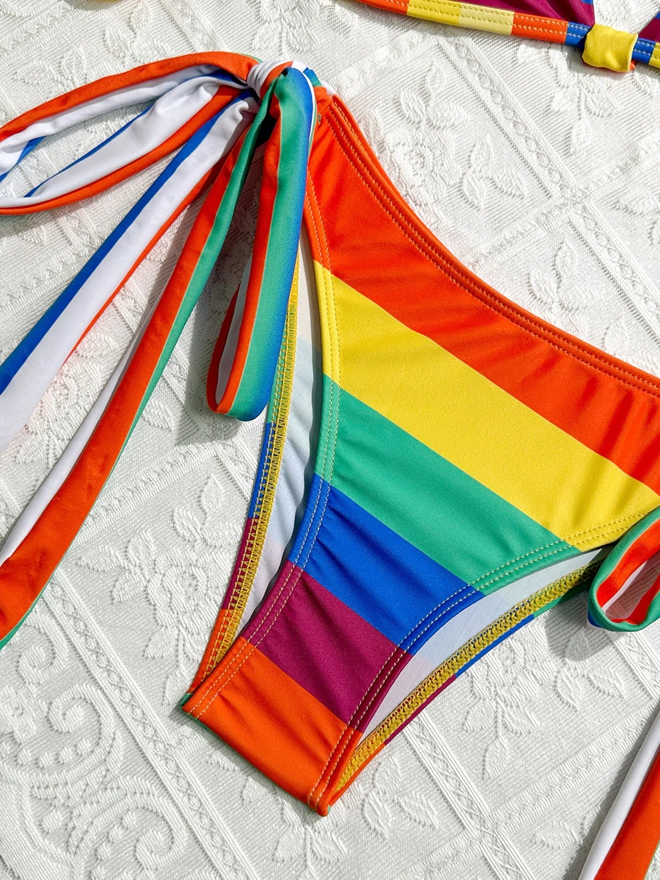 Women's Rainbow Color Bikini Set Sexy Beach Vacation Backless 2 Piece Swimsuit 2024 Summer Bathing Suit Bra Push Up Swimwear