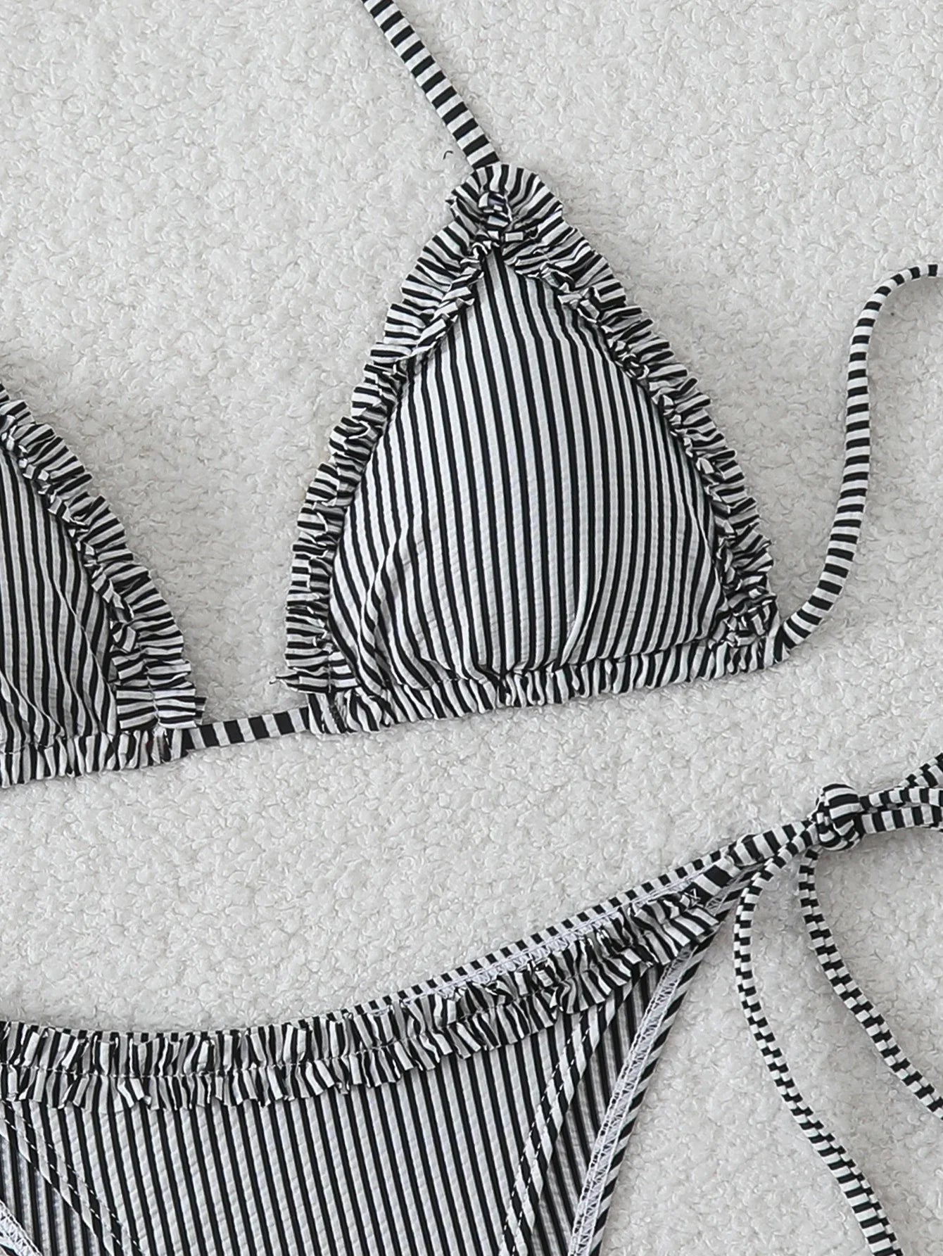 Halter Triangle String Bikinis 2026 Women Sexy Striped Swimsuit Ruffle  Swimwear Female Bathers Bathing Swimming Swim Suit