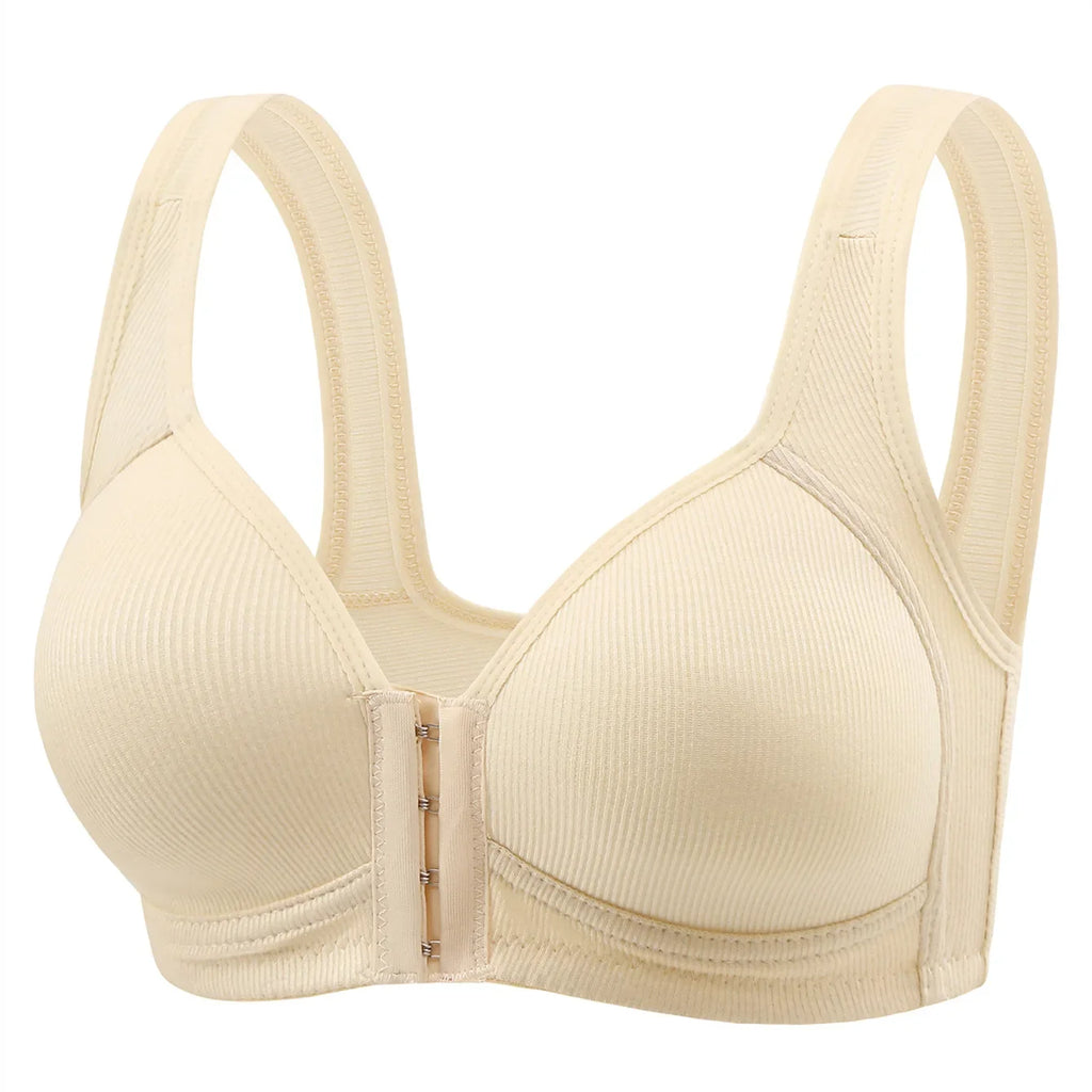 Women's Bra Wire-Free Front Closure Solid Color Full Coverage Fixed Cups More Considerate for Middle-Aged And Elderly Individual