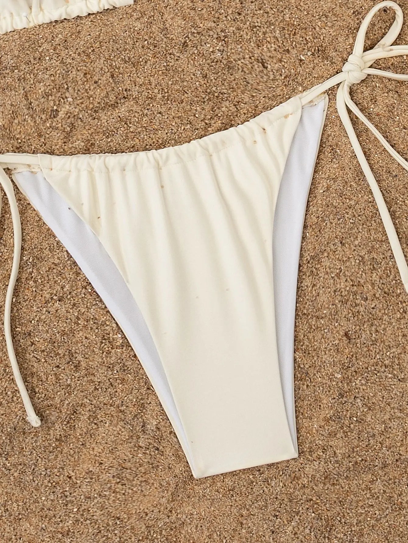 Sexy Beige 3D Pearls Coconut Tree Bikini Set 2025 Women Halter Push Up Pleate Thong Swimsuit Beach Bathing Suit Micro Swimwear
