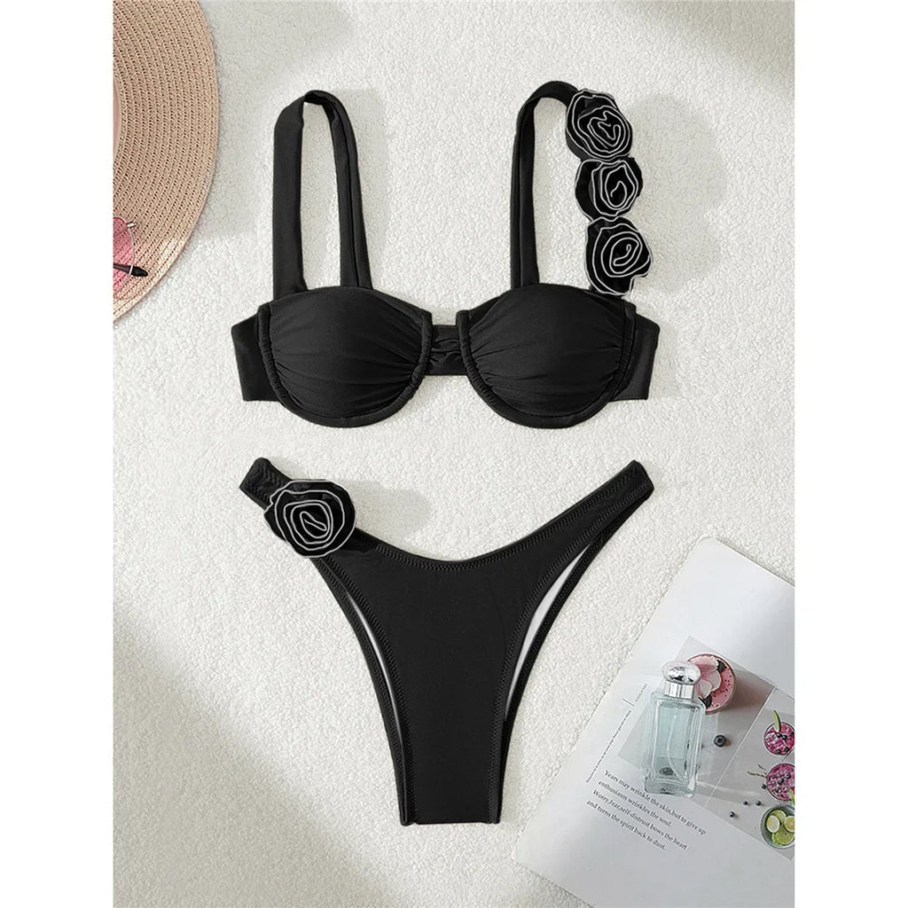 Sexy 3D Flowers Underwired Bikini Women Swimwear Female Swimsuit Two-Pieces Bikini Set Brazilian Bather Bathing Suit Swim V7970