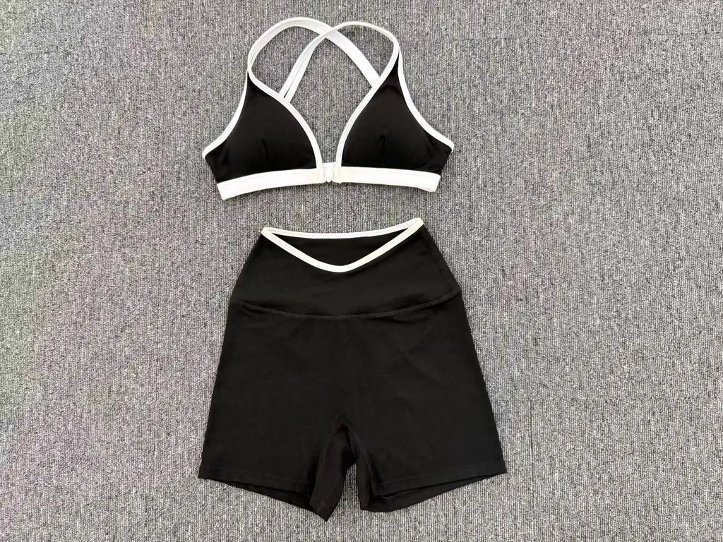 Summer Yoga Set 2Pcs Women's Tracksuit Back Cross Sports Bra Sportswear High Waist Butt-Lifting Fitness Pants Workout Top Suit