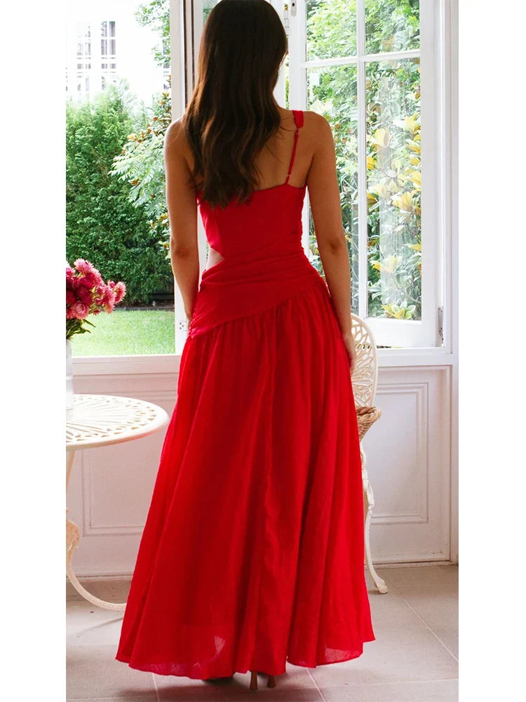 Foridol White Long Dress for Women V Neck Waist Cut Out Tank Beach Dresses New in Summer Spring Long Vestidos Casual Party Dress
