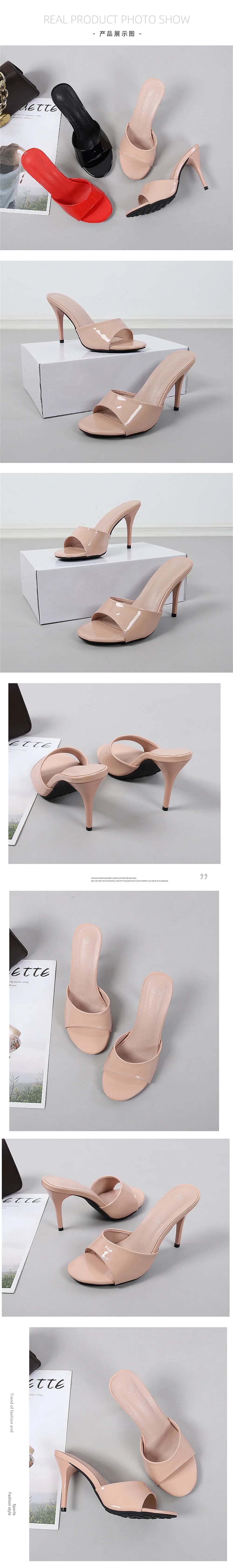 2025 Brand Design Red High Heels Outdoor Slipper Slides Sandals Women Elegant Black Open Toe Summer Nude Mules Shoes Big Size 43