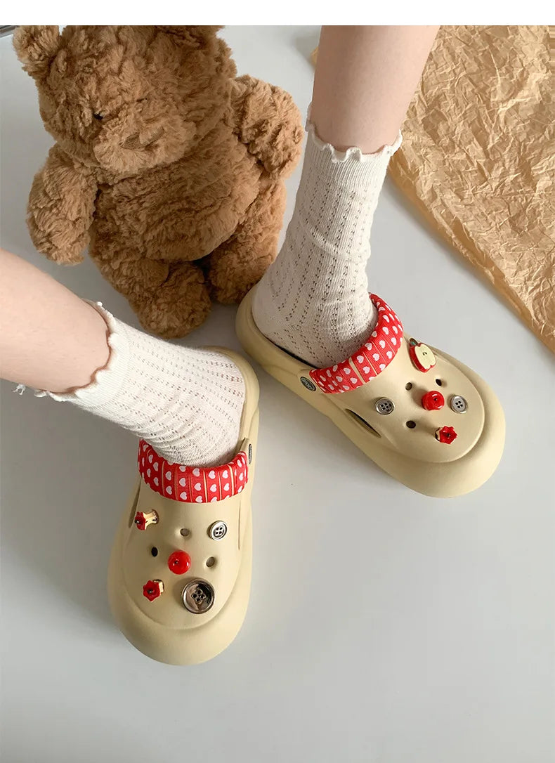 Women Fashion Clogs Indoor Street Slippers Cute DIY Apple Summer Autumn Platform Shoes Soft EVA Female Daily Walking Sandals