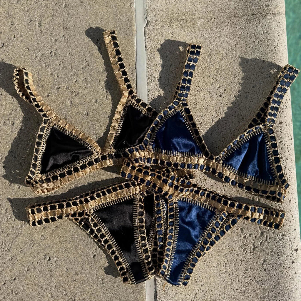 Hand Hook Bikini 2025 Bandeau Biquini Women Sexy Swimsuit Female Push Up Swimwear Solid Patchwork Bathing Suit Crochet Beachwear
