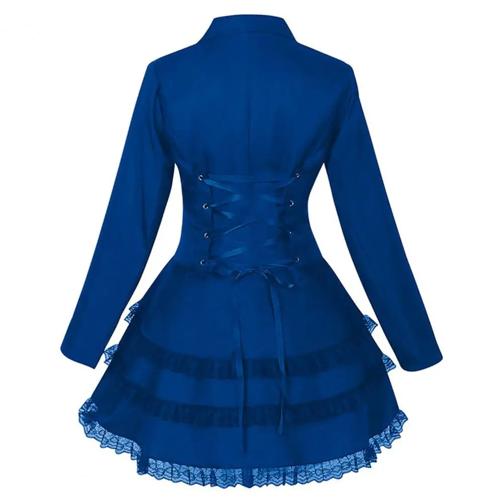 Women Double Breasted Victorian Steampunk Blazer Coat Gothic Tuxedo Tailcoat Jacket with Lace Hem Halloween Uniform Costume