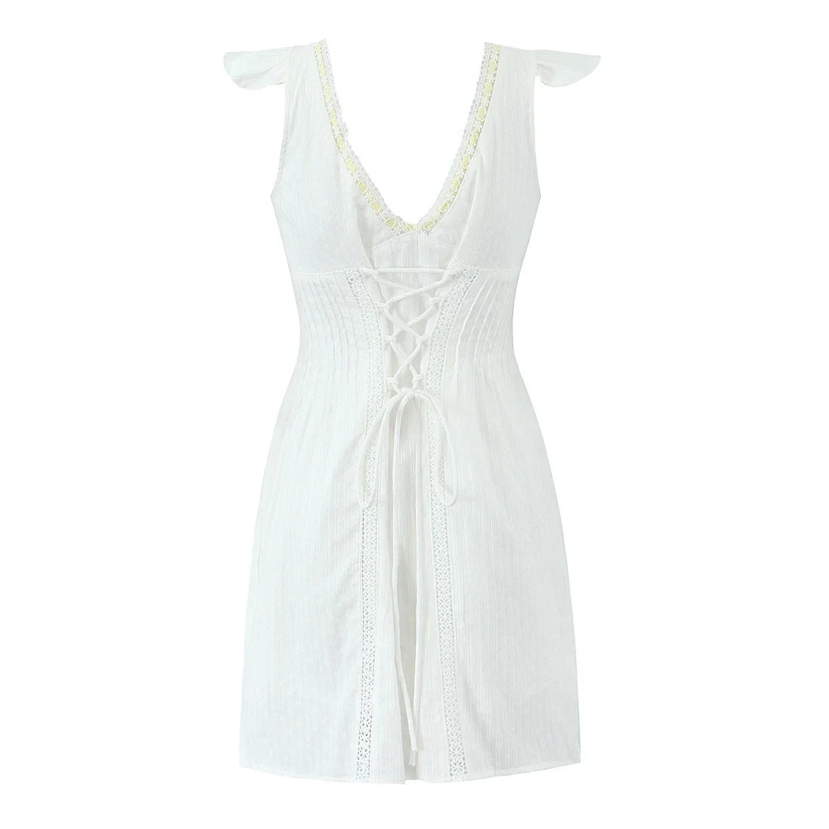 White Lace Dress Summer Women's Dress Bowknot Back Tie Up Short Beach Vestidos Female Sleeveless Mini Casual Cotton Dress 2025