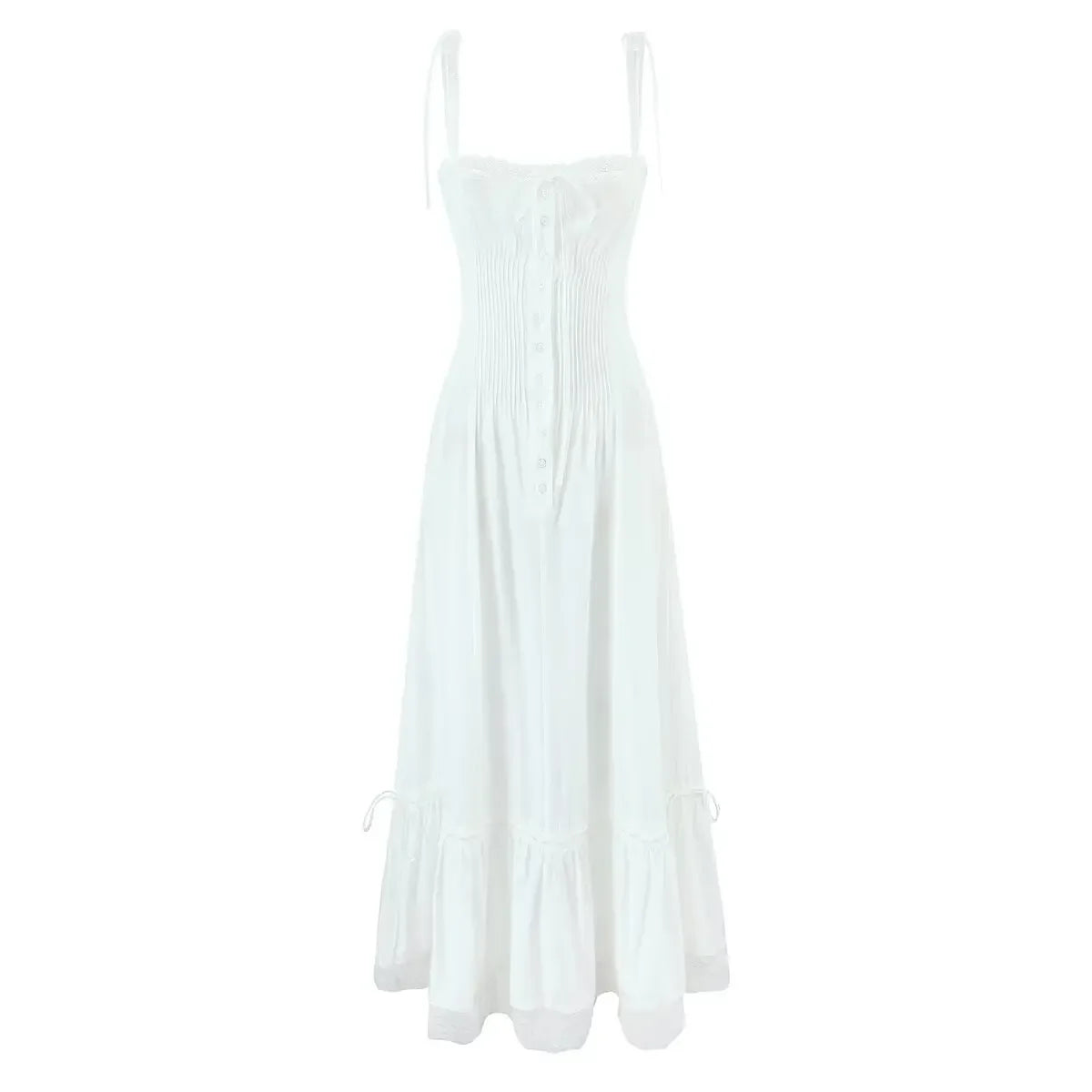 Summer Womens White Dresses Spaghetti Strap New in Long Dress 2025 Beach Casual Midi Party Vestidos Single Breasted Lace Dress