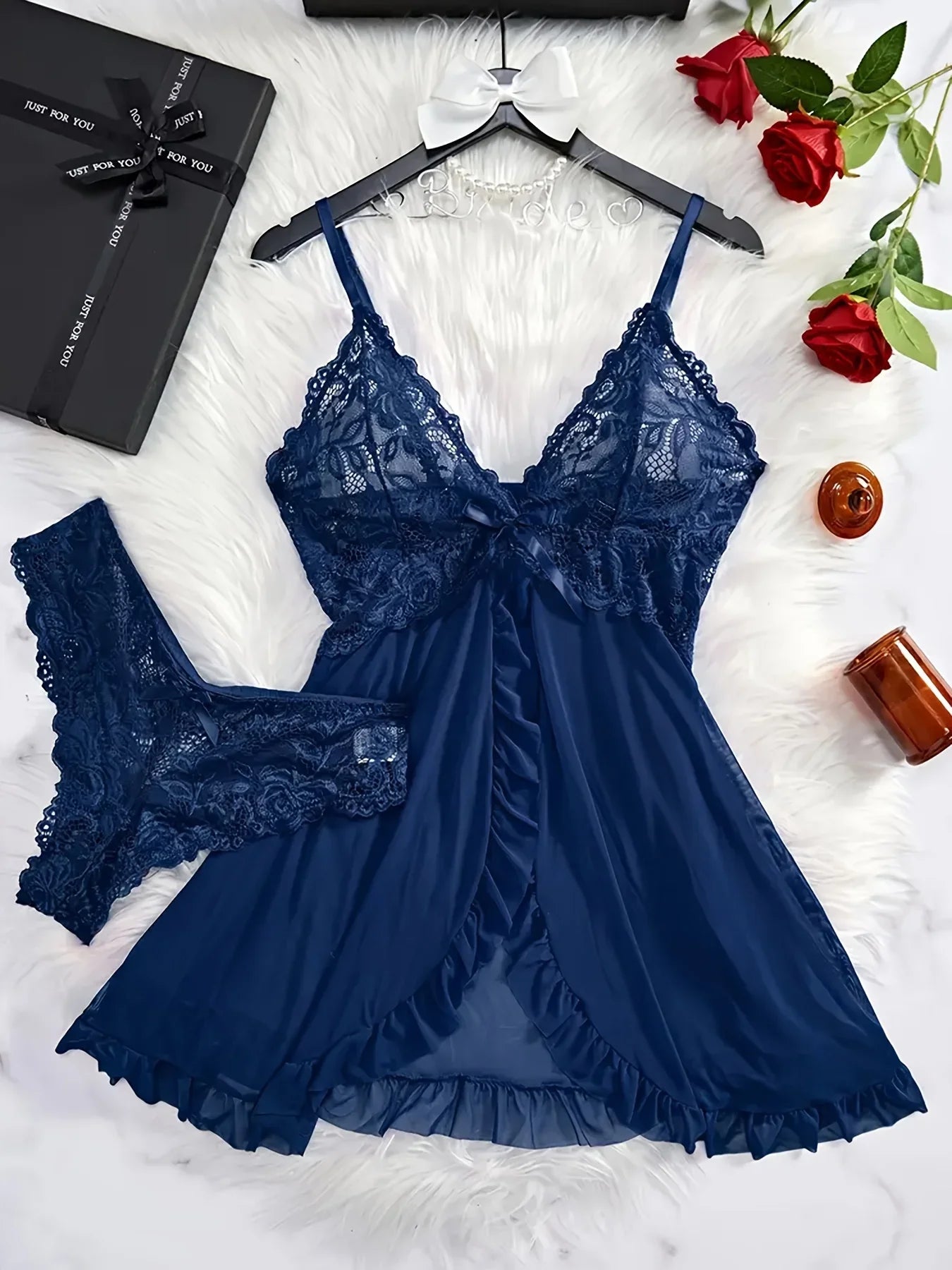 Lace Lingerie Set Women's Sexy Babydoll Chemise Romantic Ruffle Nightgown Delicate Panty Set New Hot Fashion Gift Luxuriou