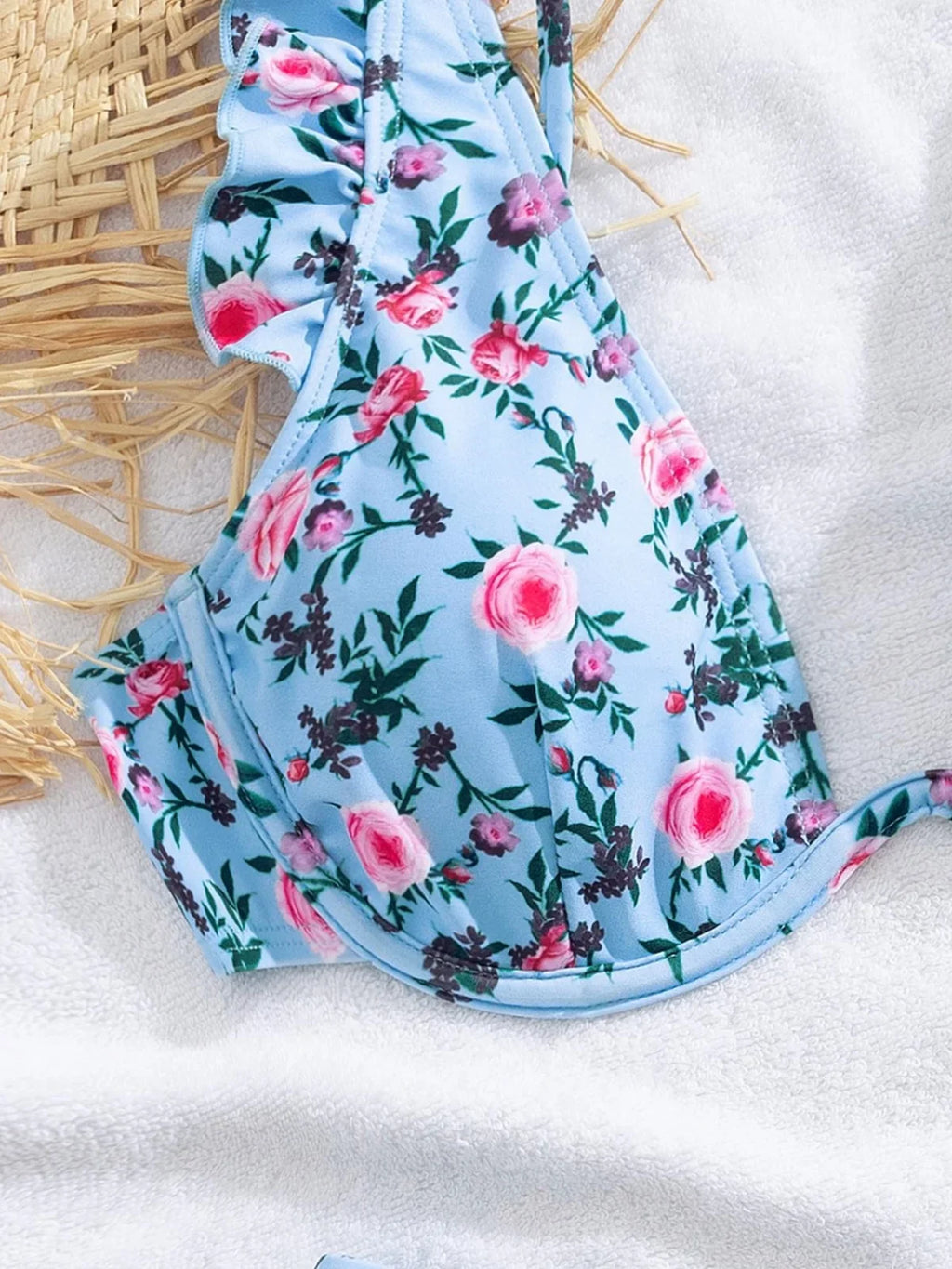 Sexy Green Floral Print Bikini Set 2025 Women Ruffles Push Up Underwire Micro Swimsuit Summer Bathing Suit Two Piece Swimwear