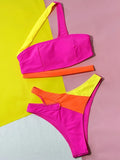 Splicing Asymmetric One Shoulder Bikini Female Swimsuit Women Swimwear Two-pieces Bikini Set High Cut Bather Bathing Suit Swim