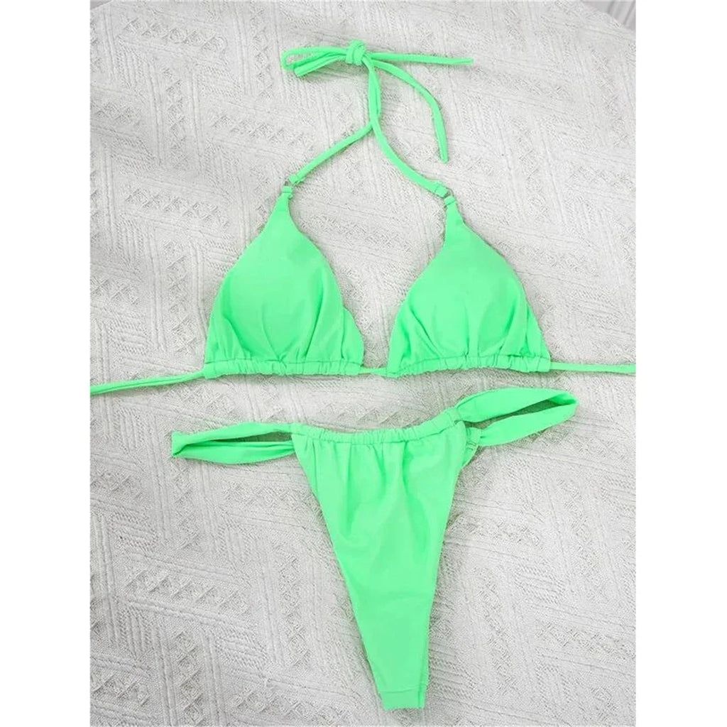 Sexy Wrinkled High Cut Thong Bikini Women Swimwear Female Swimsuit Two-Pieces Bikini Set Bather Bathing Suit Swim Lady V4010C