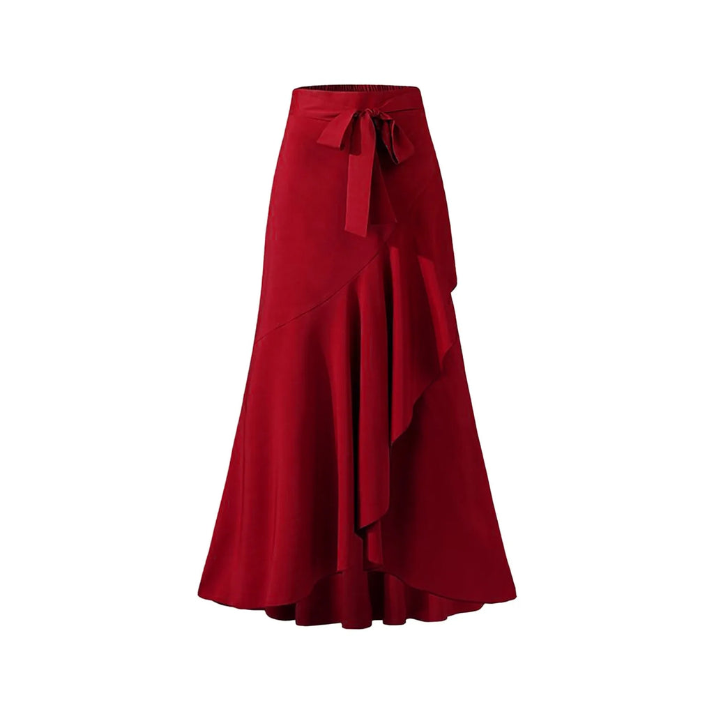 Irregular Ruffle Hem Sexy Skirt For Women Elegant Summer Wrapped Hip Fishtail Skirt High Waistband Solid Color Flowy Skirt