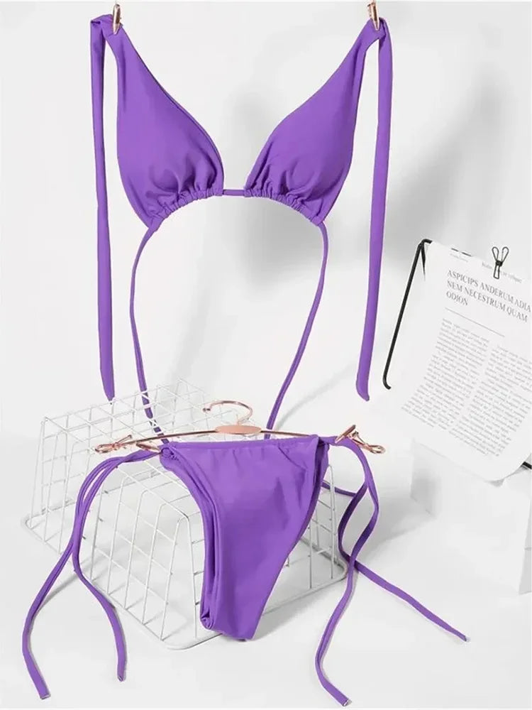 11 Colors Halter Mini Micro Thong Bikini Female Swimsuit Women Swimwear Two-pieces Bikini Set Bather Bathing Suit Swim Beachwear