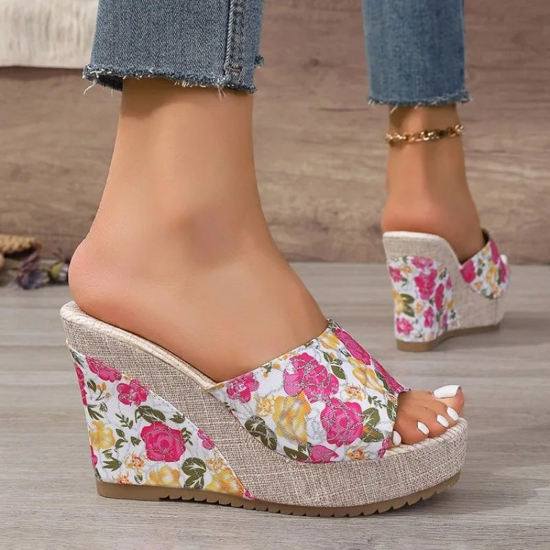 2026 New Women Shoes Fashion Shoes Casual Flip Flops Summer  Print Peep Toe Wedge Slippers