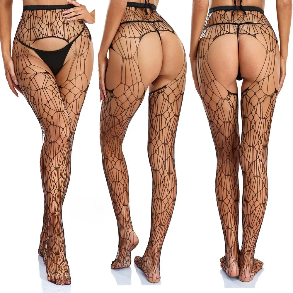 One Piece Pants Sexy lingerie Women Plus Size Tights Stamping Diamonds Crotchless Pantyhose Mesh Hollow Out Legging Stockings